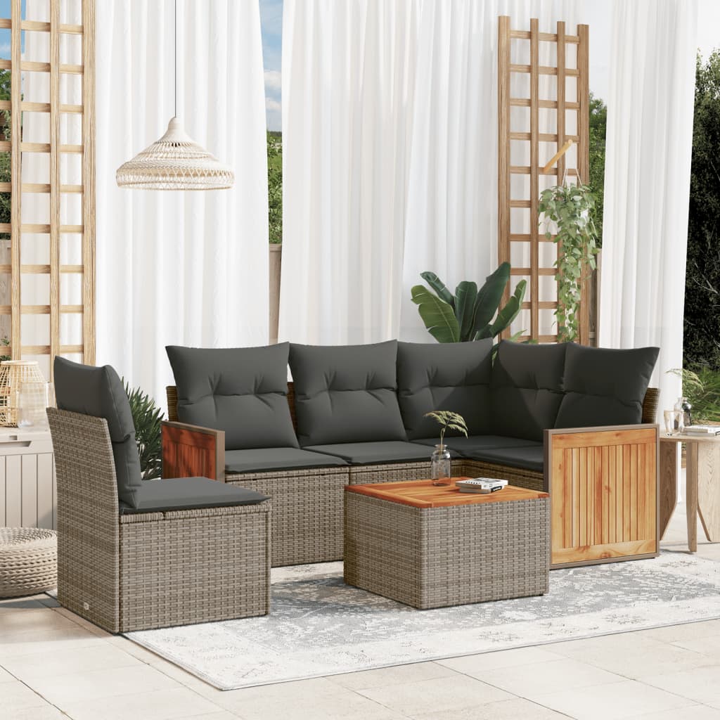 6-delige Loungeset met kussens poly rattan grijs is nu te koop bij PeponiXL, paradijselijk wonen!