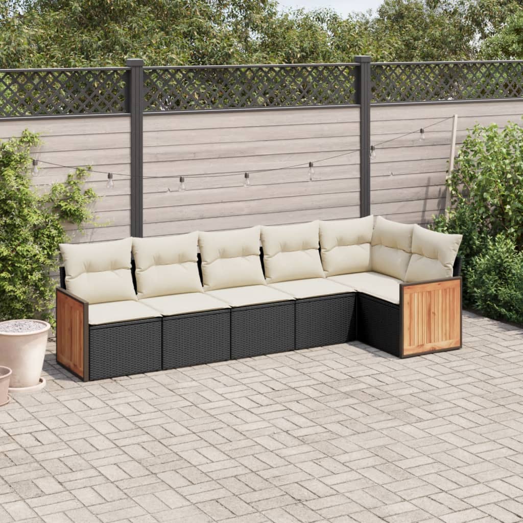 6-delige Loungeset met kussens poly rattan zwart is nu te koop bij PeponiXL, paradijselijk wonen!