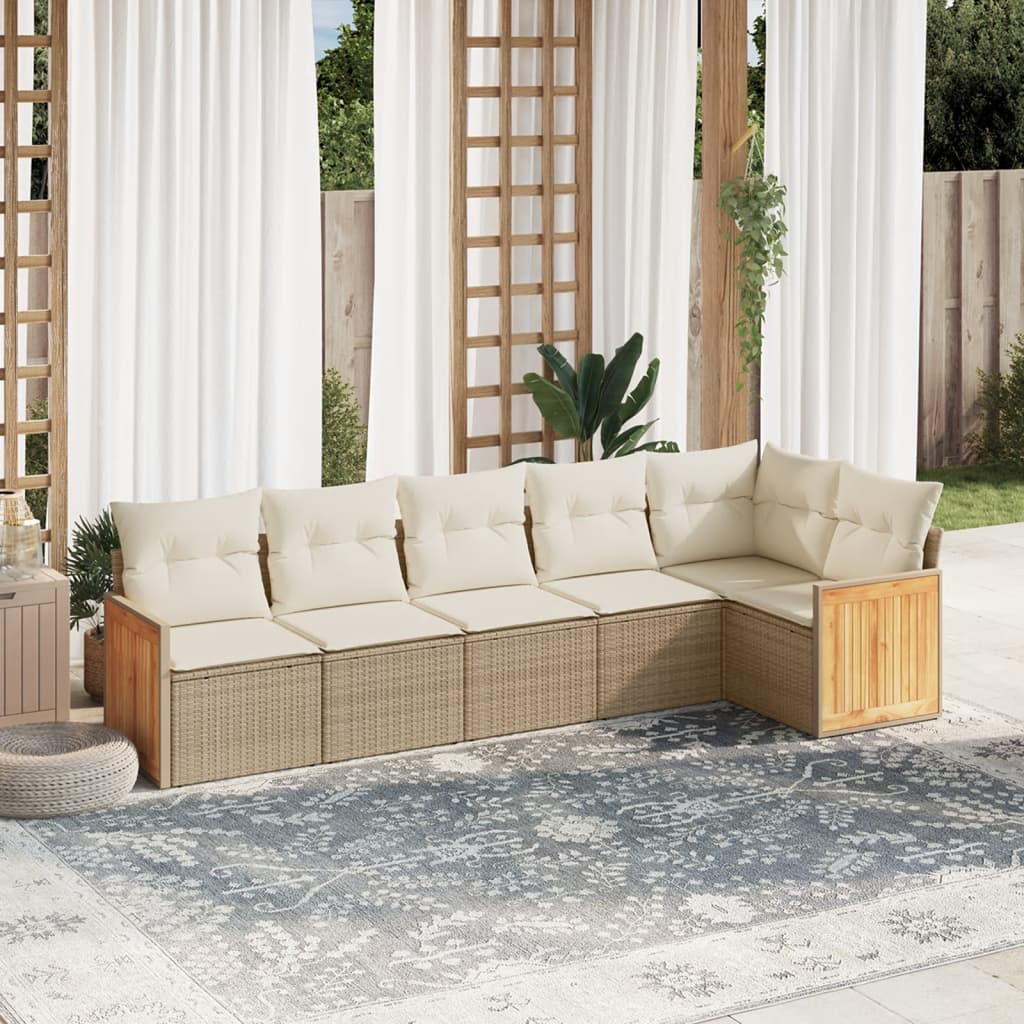 6-delige Loungeset met kussens poly rattan beige is nu te koop bij PeponiXL, paradijselijk wonen!