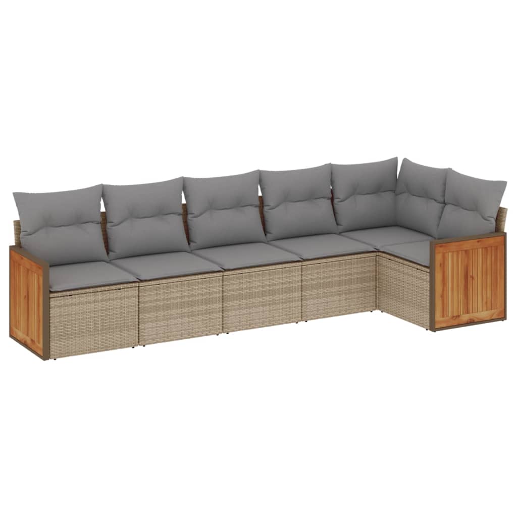 6-delige Loungeset met kussens poly rattan beige is nu te koop bij PeponiXL, paradijselijk wonen!