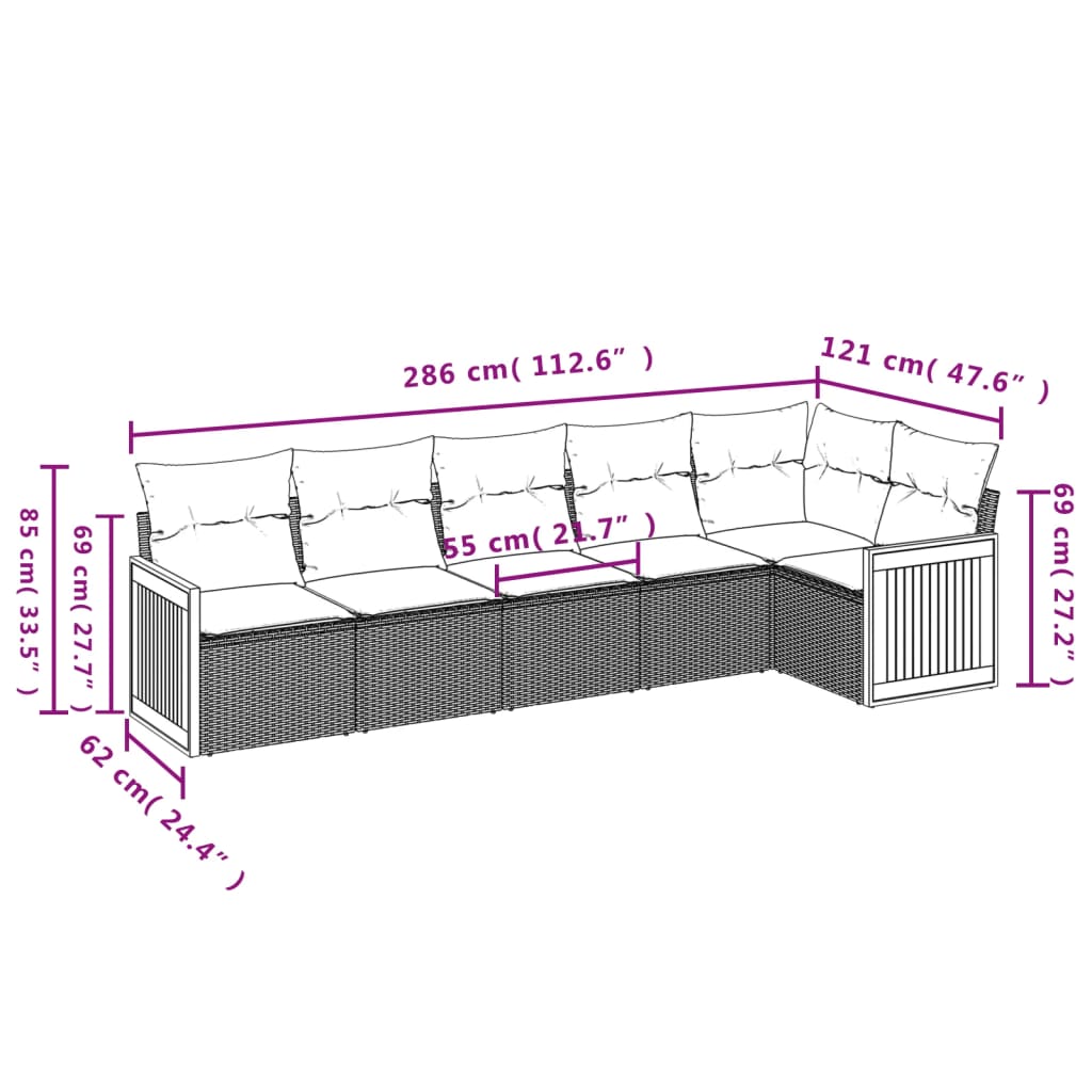 6-delige Loungeset met kussens poly rattan beige is nu te koop bij PeponiXL, paradijselijk wonen!