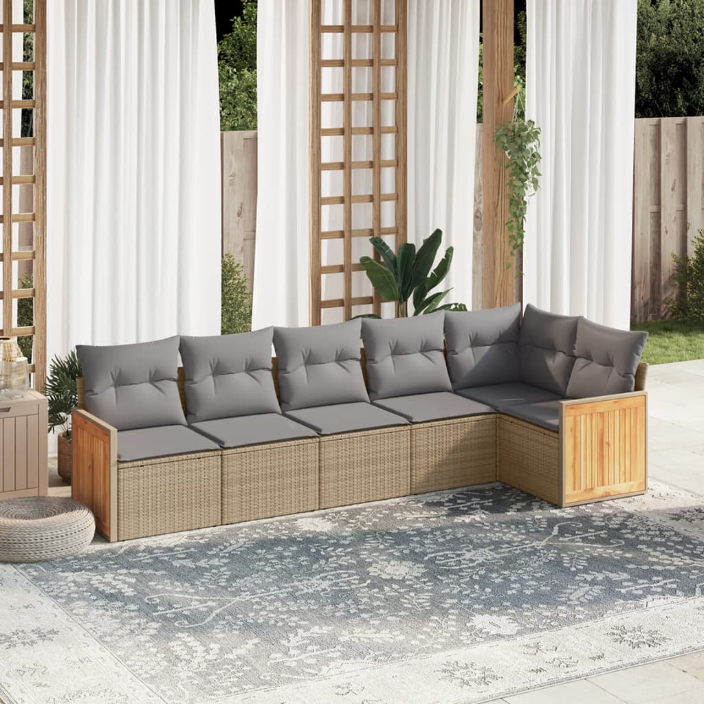 6-delige Loungeset met kussens poly rattan beige is nu te koop bij PeponiXL, paradijselijk wonen!