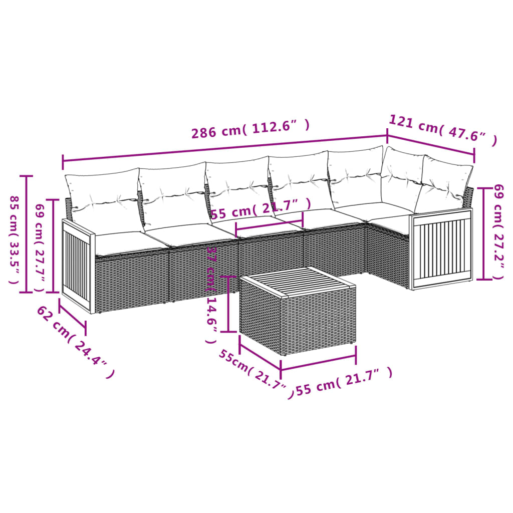 7-delige Loungeset met kussens poly rattan zwart is nu te koop bij PeponiXL, paradijselijk wonen!