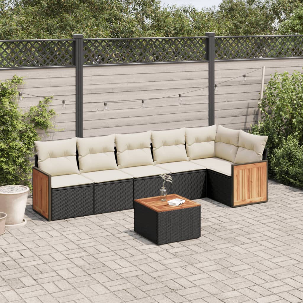 7-delige Loungeset met kussens poly rattan zwart is nu te koop bij PeponiXL, paradijselijk wonen!