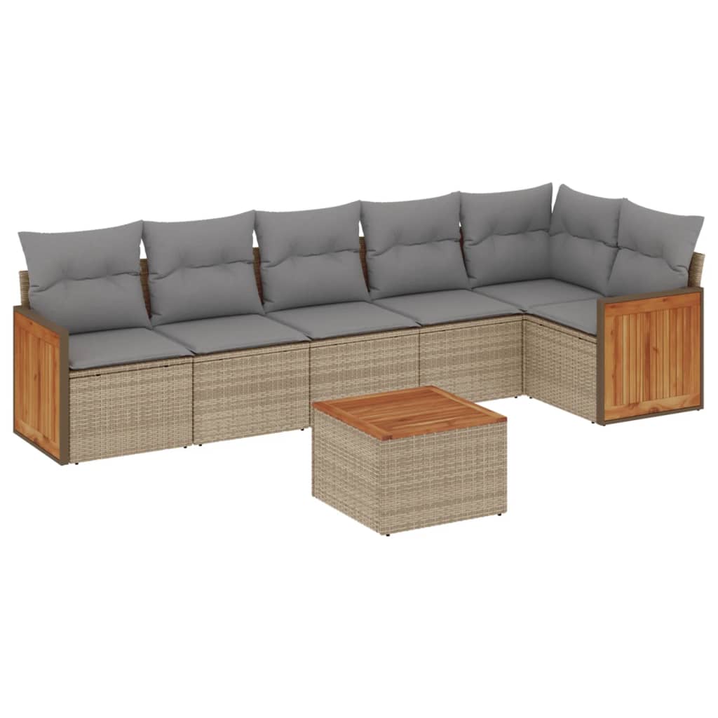 7-delige Loungeset met kussens poly rattan beige is nu te koop bij PeponiXL, paradijselijk wonen!