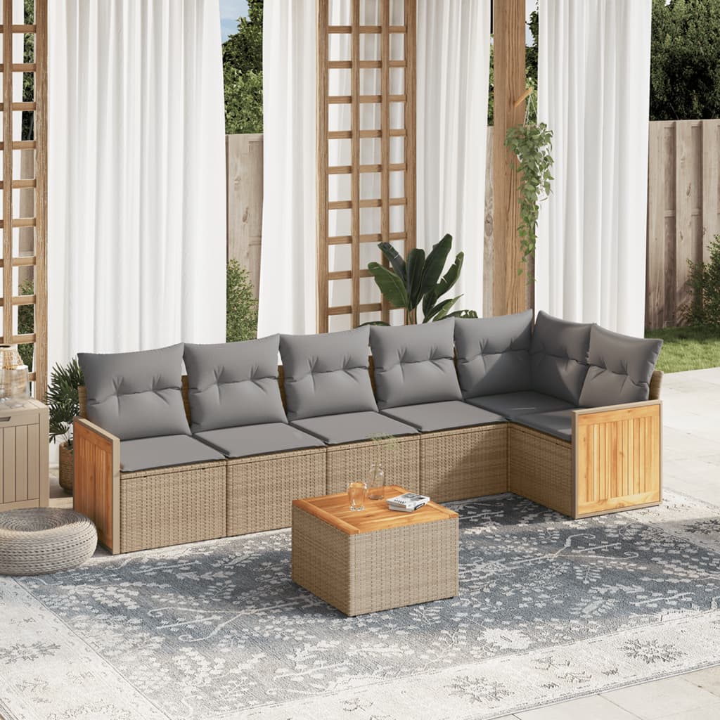 7-delige Loungeset met kussens poly rattan beige is nu te koop bij PeponiXL, paradijselijk wonen!