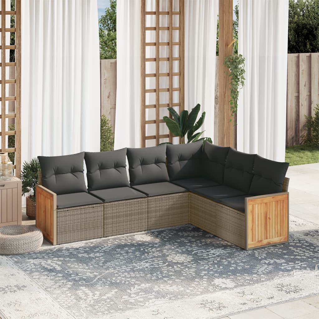 6-delige Loungeset met kussens poly rattan grijs is nu te koop bij PeponiXL, paradijselijk wonen!