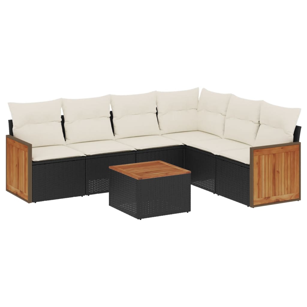 7-delige Loungeset met kussens poly rattan zwart is nu te koop bij PeponiXL, paradijselijk wonen!