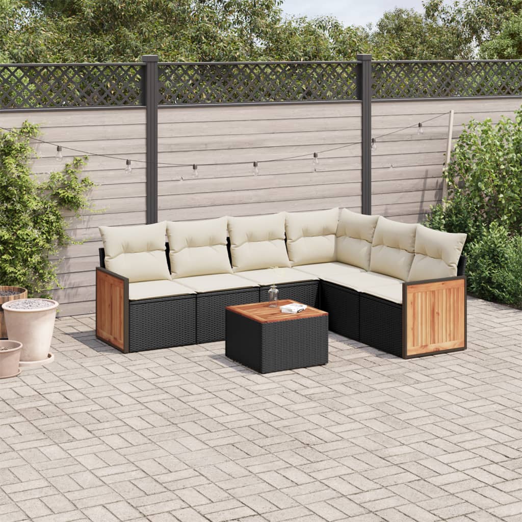 7-delige Loungeset met kussens poly rattan zwart is nu te koop bij PeponiXL, paradijselijk wonen!