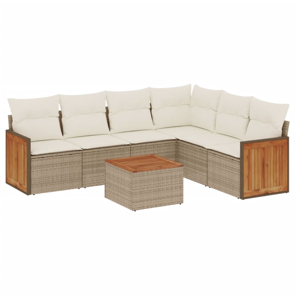 7-delige Loungeset met kussens poly rattan beige is nu te koop bij PeponiXL, paradijselijk wonen!
