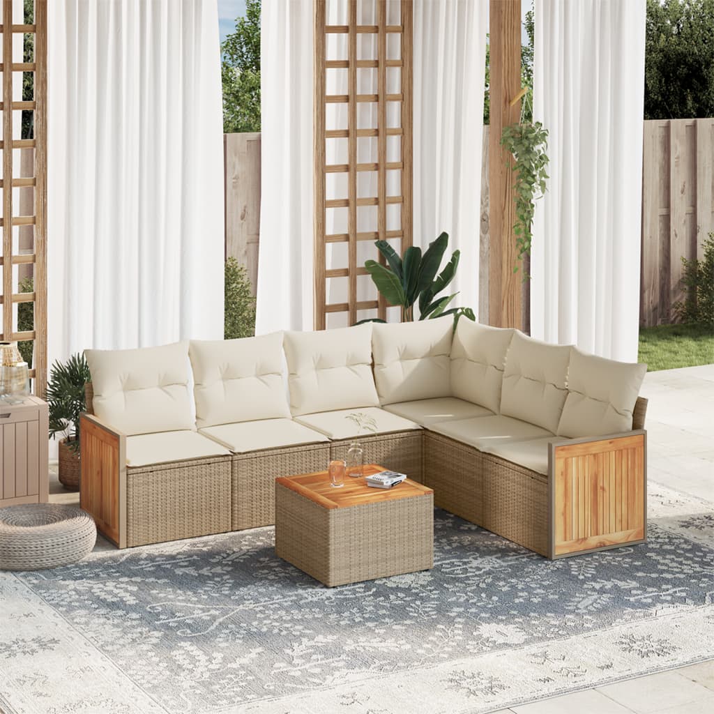 7-delige Loungeset met kussens poly rattan beige is nu te koop bij PeponiXL, paradijselijk wonen!