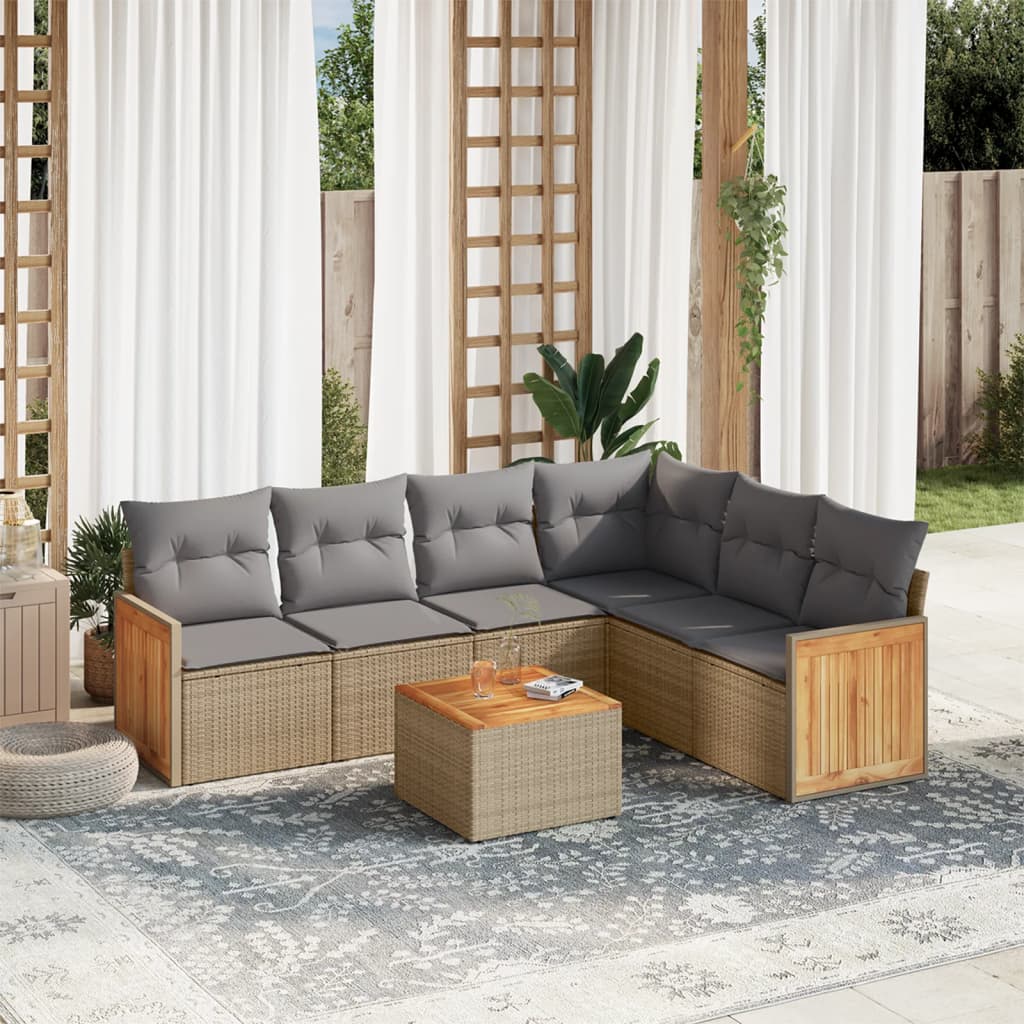 7-delige Loungeset met kussens poly rattan beige is nu te koop bij PeponiXL, paradijselijk wonen!