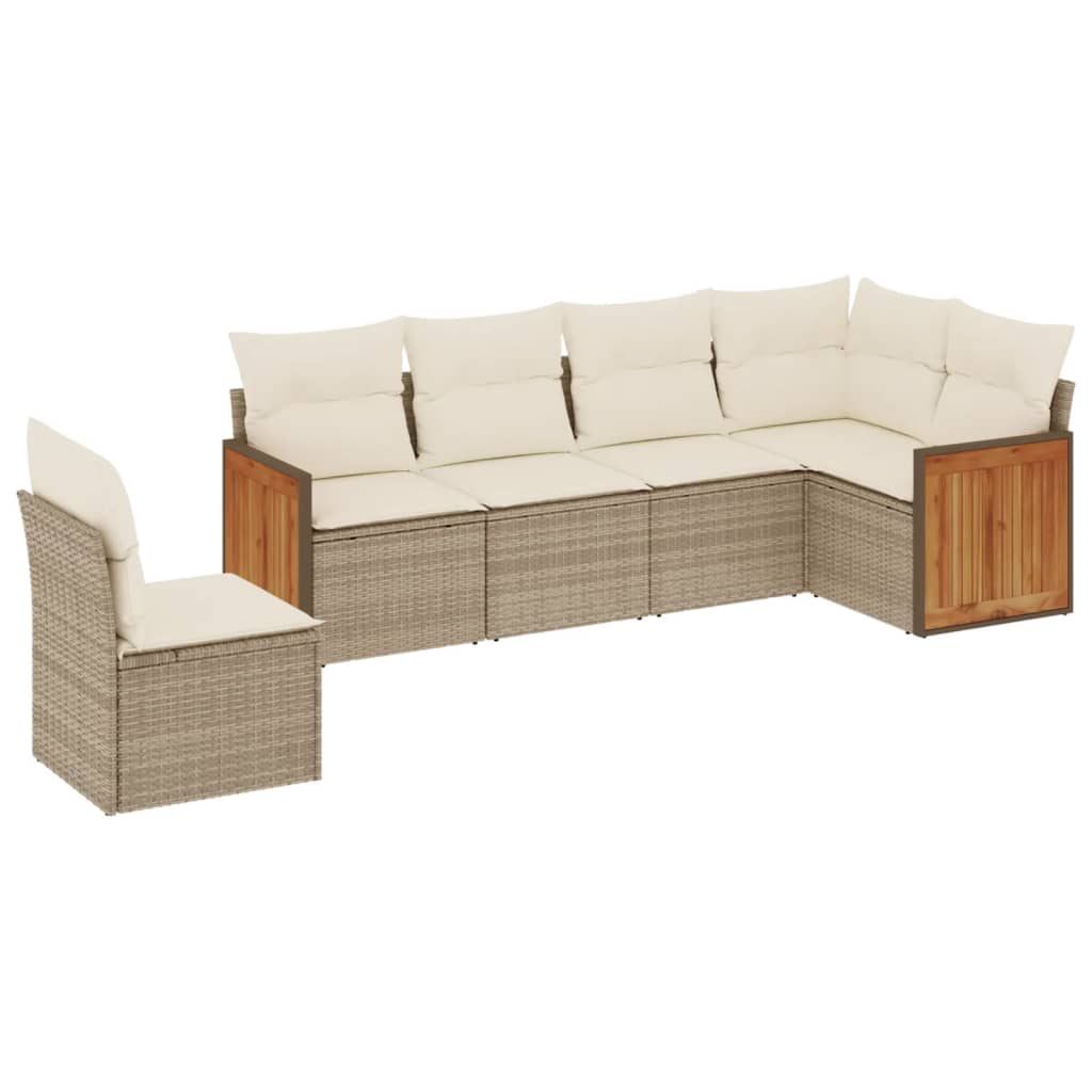 6-delige Loungeset met kussens poly rattan beige is nu te koop bij PeponiXL, paradijselijk wonen!