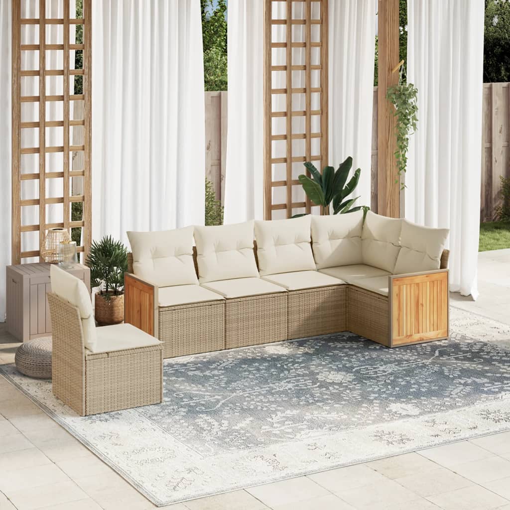 6-delige Loungeset met kussens poly rattan beige is nu te koop bij PeponiXL, paradijselijk wonen!