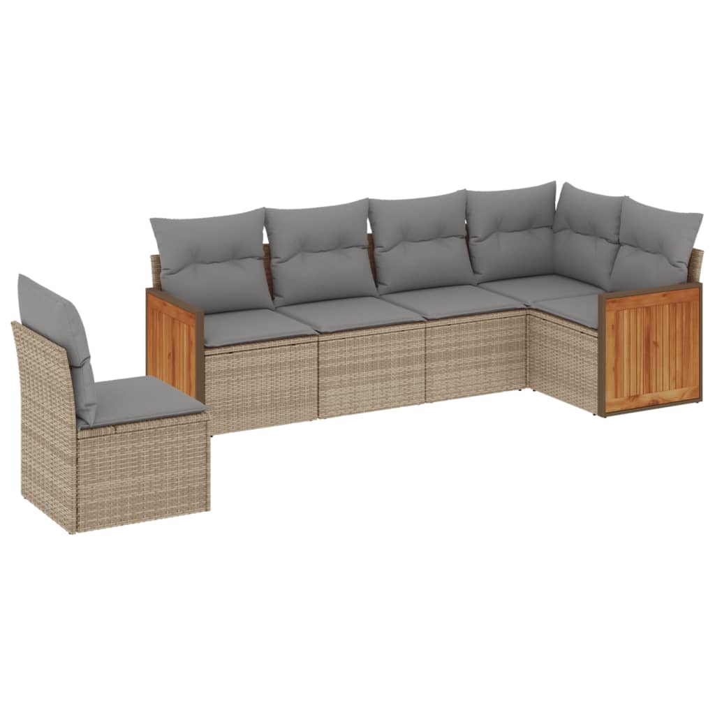 6-delige Loungeset met kussens poly rattan beige is nu te koop bij PeponiXL, paradijselijk wonen!