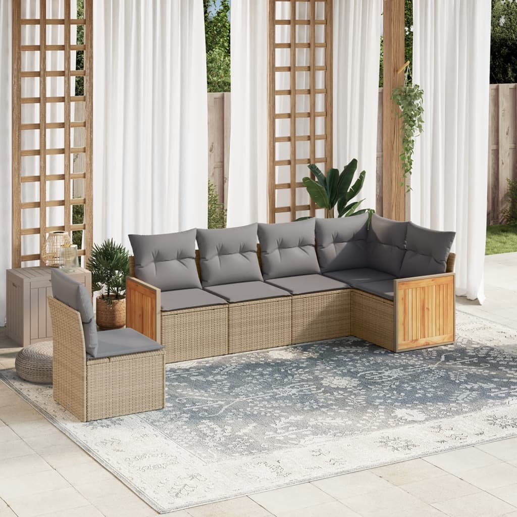 6-delige Loungeset met kussens poly rattan beige is nu te koop bij PeponiXL, paradijselijk wonen!