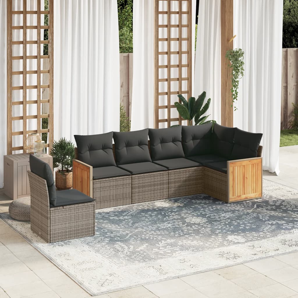 6-delige Loungeset met kussens poly rattan grijs is nu te koop bij PeponiXL, paradijselijk wonen!