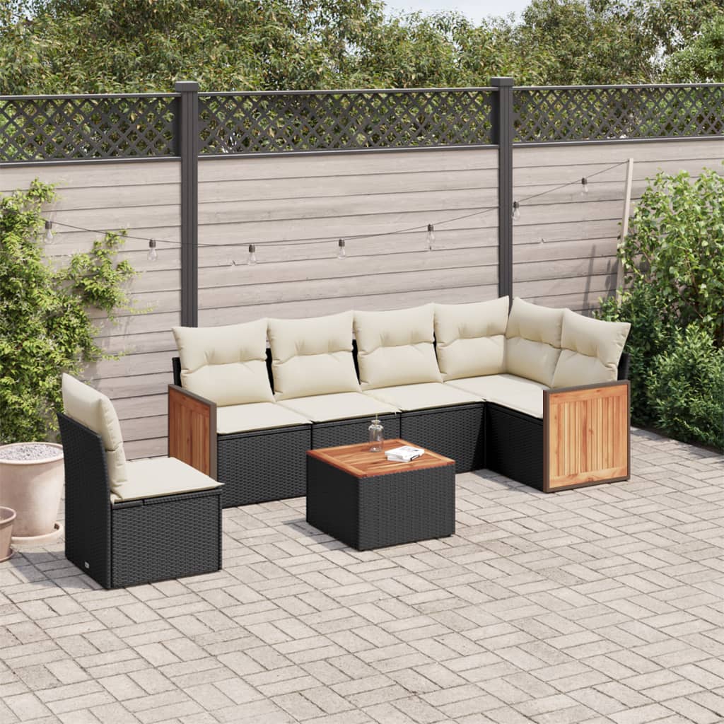 7-delige Loungeset met kussens poly rattan zwart is nu te koop bij PeponiXL, paradijselijk wonen!