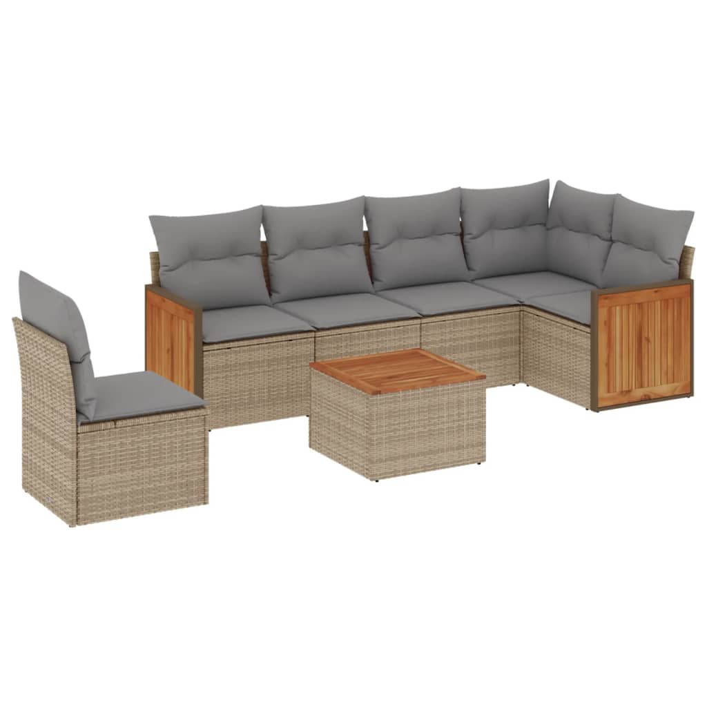 7-delige Loungeset met kussens poly rattan beige is nu te koop bij PeponiXL, paradijselijk wonen!