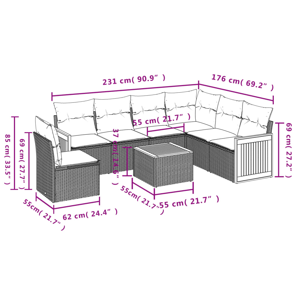 7-delige Loungeset met kussens poly rattan beige is nu te koop bij PeponiXL, paradijselijk wonen!