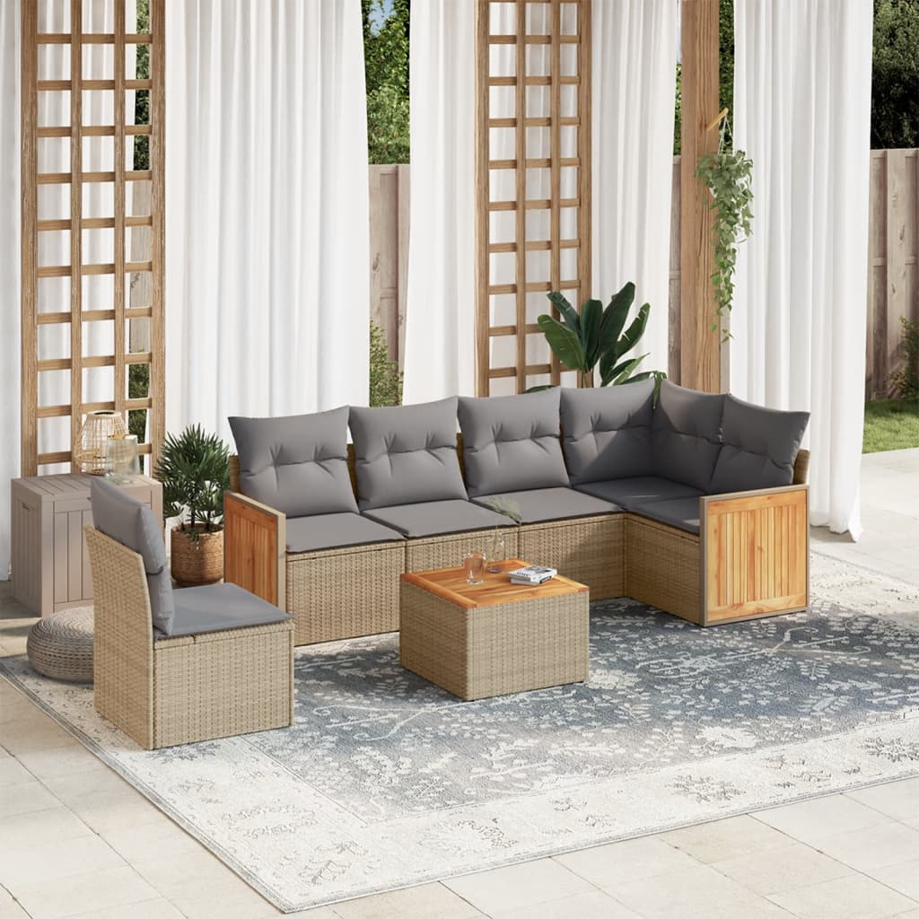 7-delige Loungeset met kussens poly rattan beige is nu te koop bij PeponiXL, paradijselijk wonen!