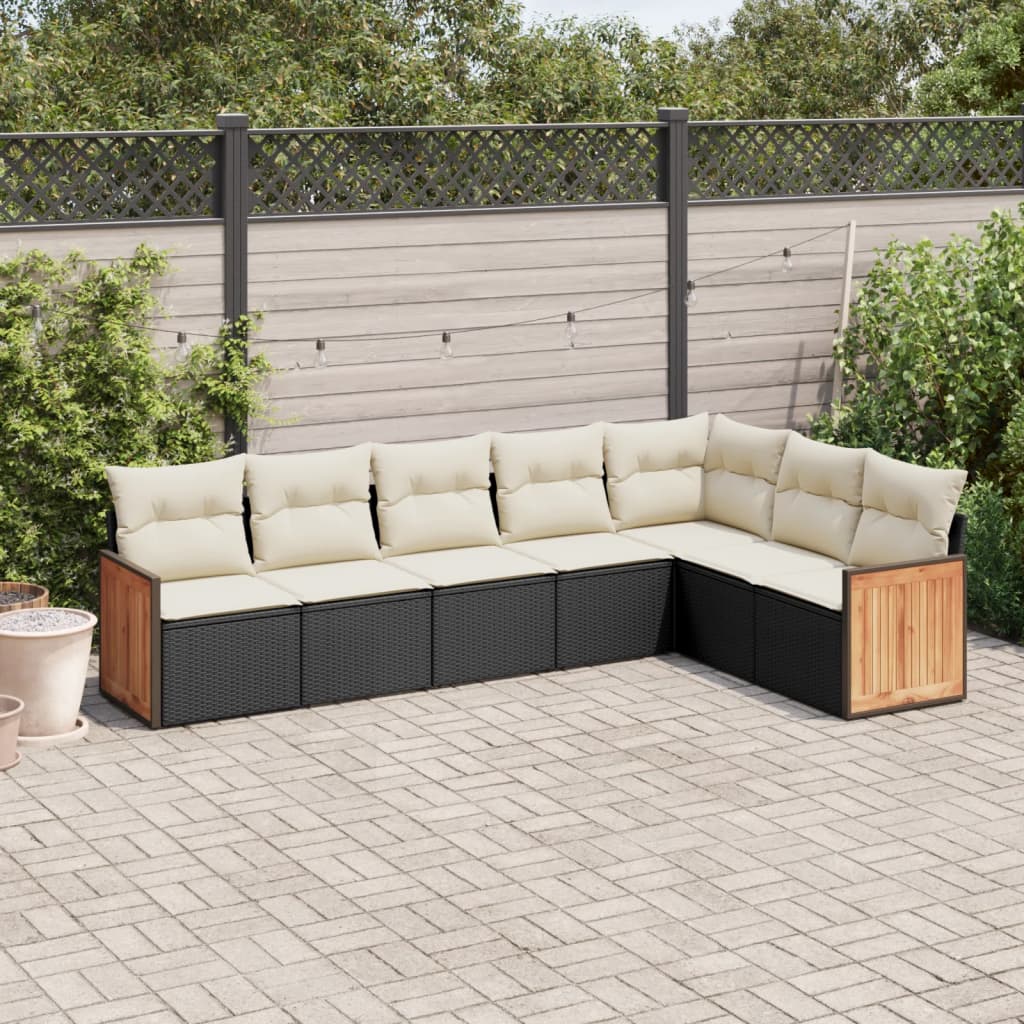7-delige Loungeset met kussens poly rattan zwart is nu te koop bij PeponiXL, paradijselijk wonen!