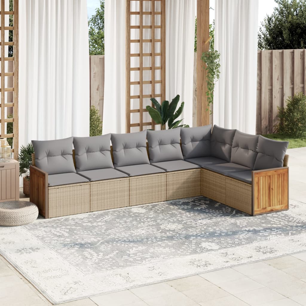 7-delige Loungeset met kussens poly rattan beige is nu te koop bij PeponiXL, paradijselijk wonen!