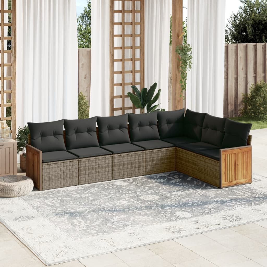 7-delige Loungeset met kussens poly rattan grijs is nu te koop bij PeponiXL, paradijselijk wonen!