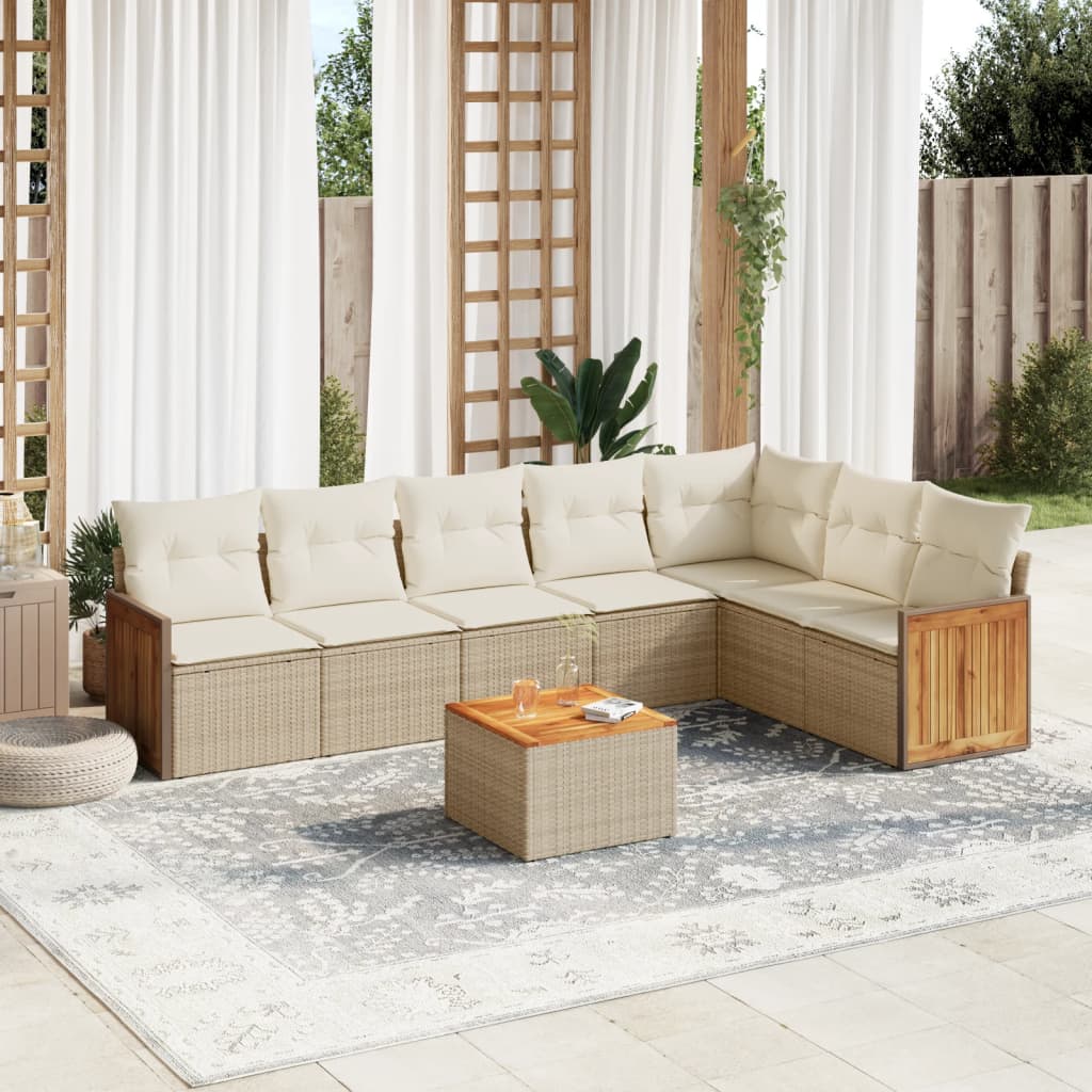 8-delige Loungeset met kussens poly rattan beige is nu te koop bij PeponiXL, paradijselijk wonen!
