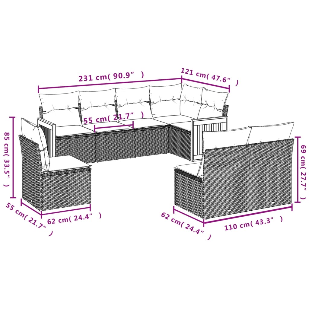 8-delige Loungeset met kussens poly rattan zwart is nu te koop bij PeponiXL, paradijselijk wonen!