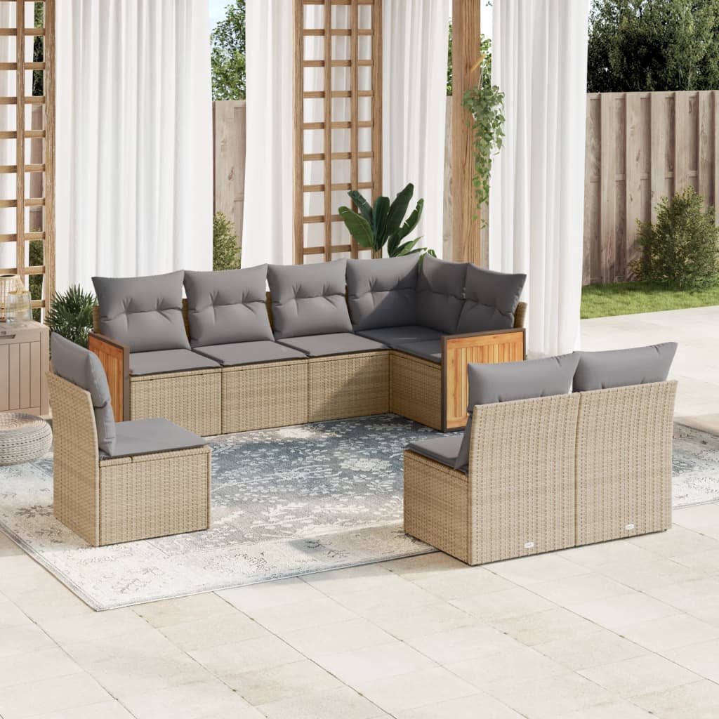 8-delige Loungeset met kussens poly rattan beige is nu te koop bij PeponiXL, paradijselijk wonen!