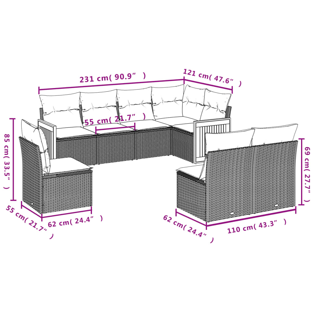 8-delige Loungeset met kussens poly rattan grijs is nu te koop bij PeponiXL, paradijselijk wonen!