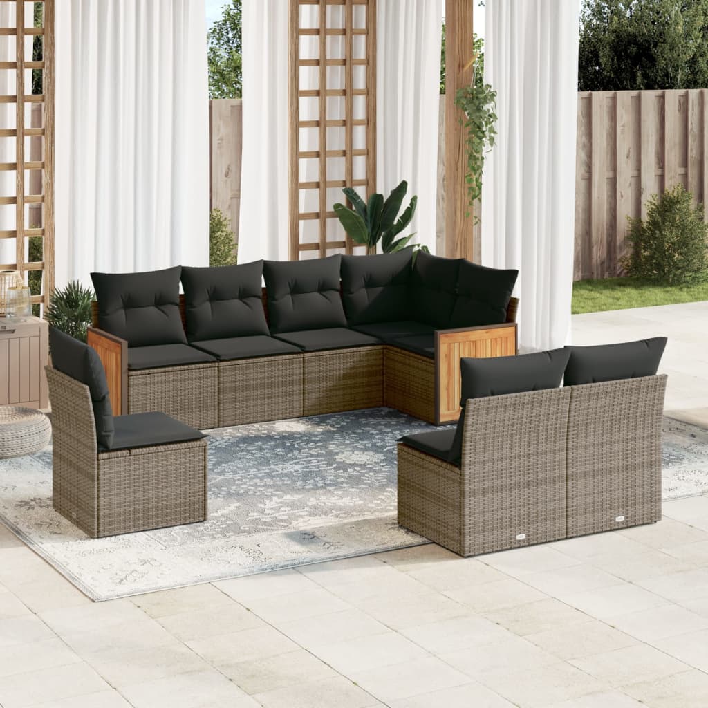 8-delige Loungeset met kussens poly rattan grijs is nu te koop bij PeponiXL, paradijselijk wonen!