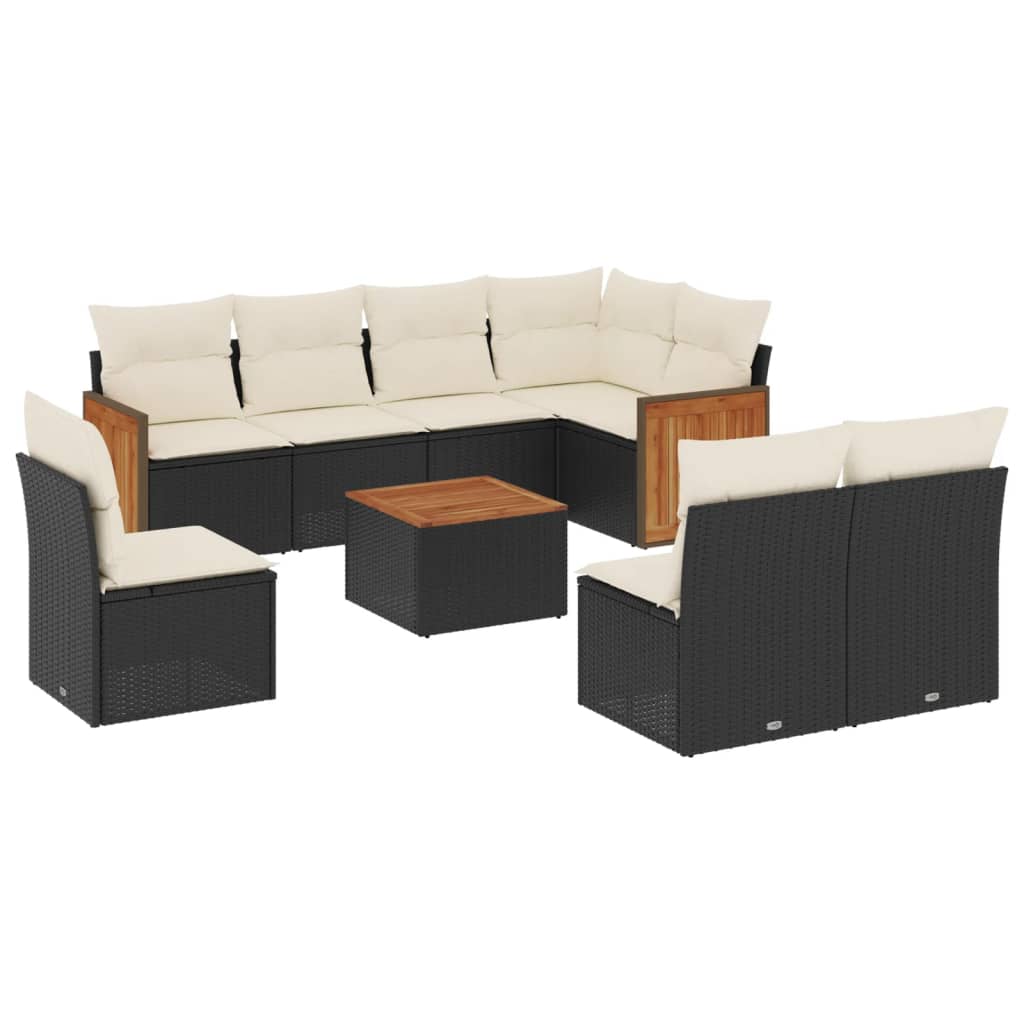 9-delige Loungeset met kussens poly rattan zwart is nu te koop bij PeponiXL, paradijselijk wonen!