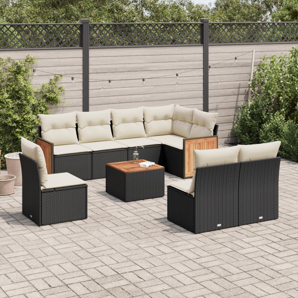 9-delige Loungeset met kussens poly rattan zwart is nu te koop bij PeponiXL, paradijselijk wonen!