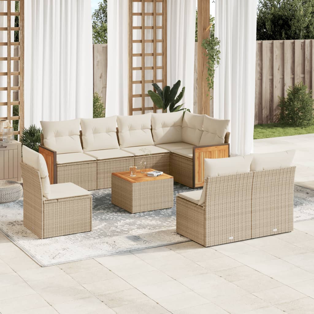 9-delige Loungeset met kussens poly rattan beige is nu te koop bij PeponiXL, paradijselijk wonen!