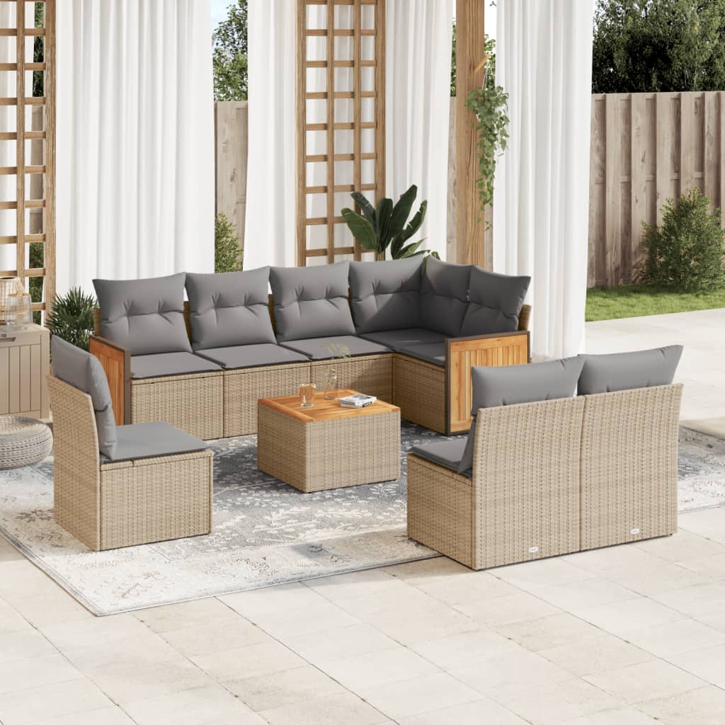 9-delige Loungeset met kussens poly rattan beige is nu te koop bij PeponiXL, paradijselijk wonen!