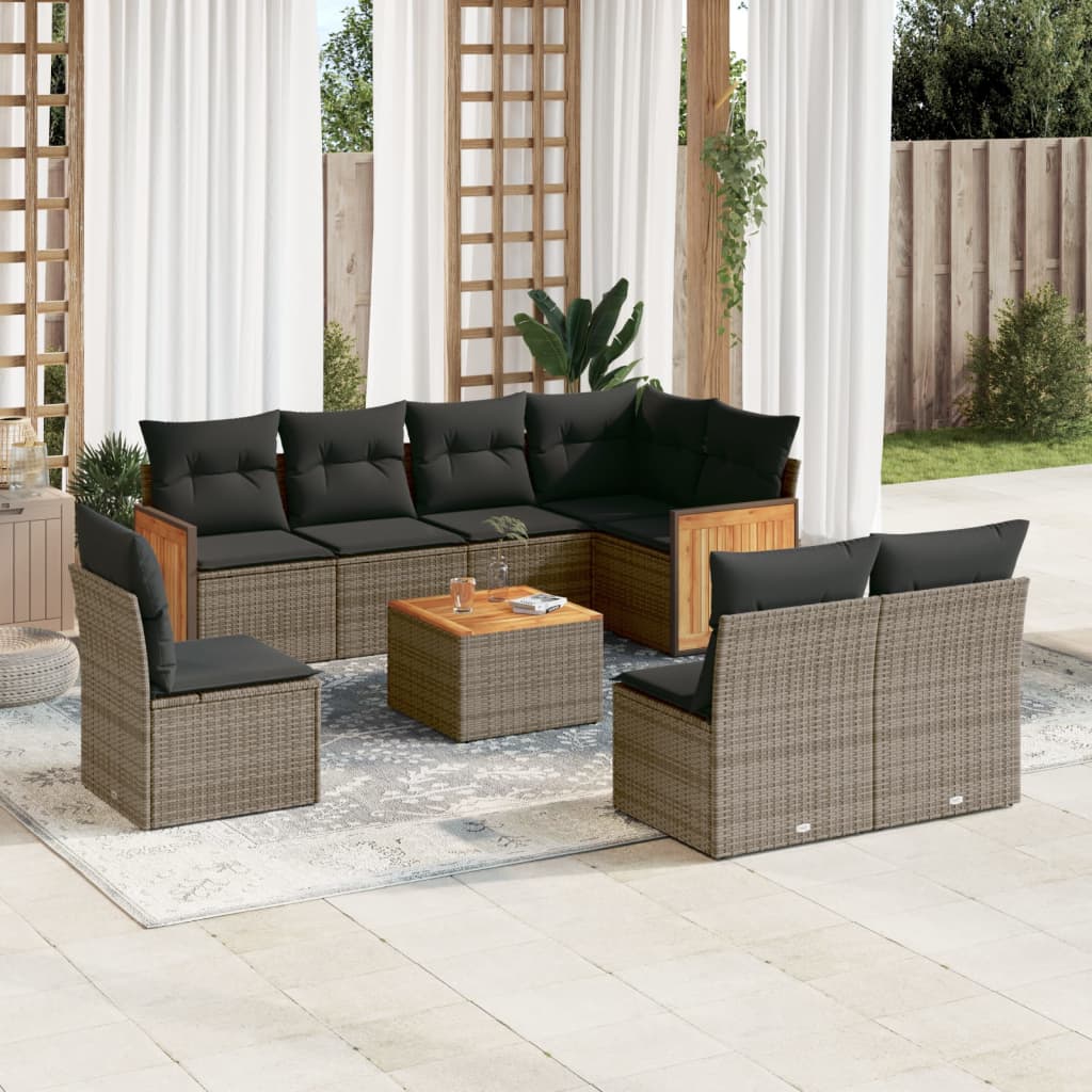 9-delige Loungeset met kussens poly rattan grijs is nu te koop bij PeponiXL, paradijselijk wonen!