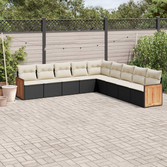 9-delige Loungeset met kussens poly rattan zwart is nu te koop bij PeponiXL, paradijselijk wonen!