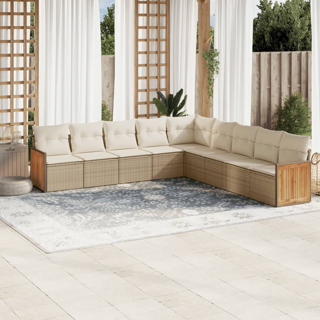9-delige Loungeset met kussens poly rattan beige is nu te koop bij PeponiXL, paradijselijk wonen!