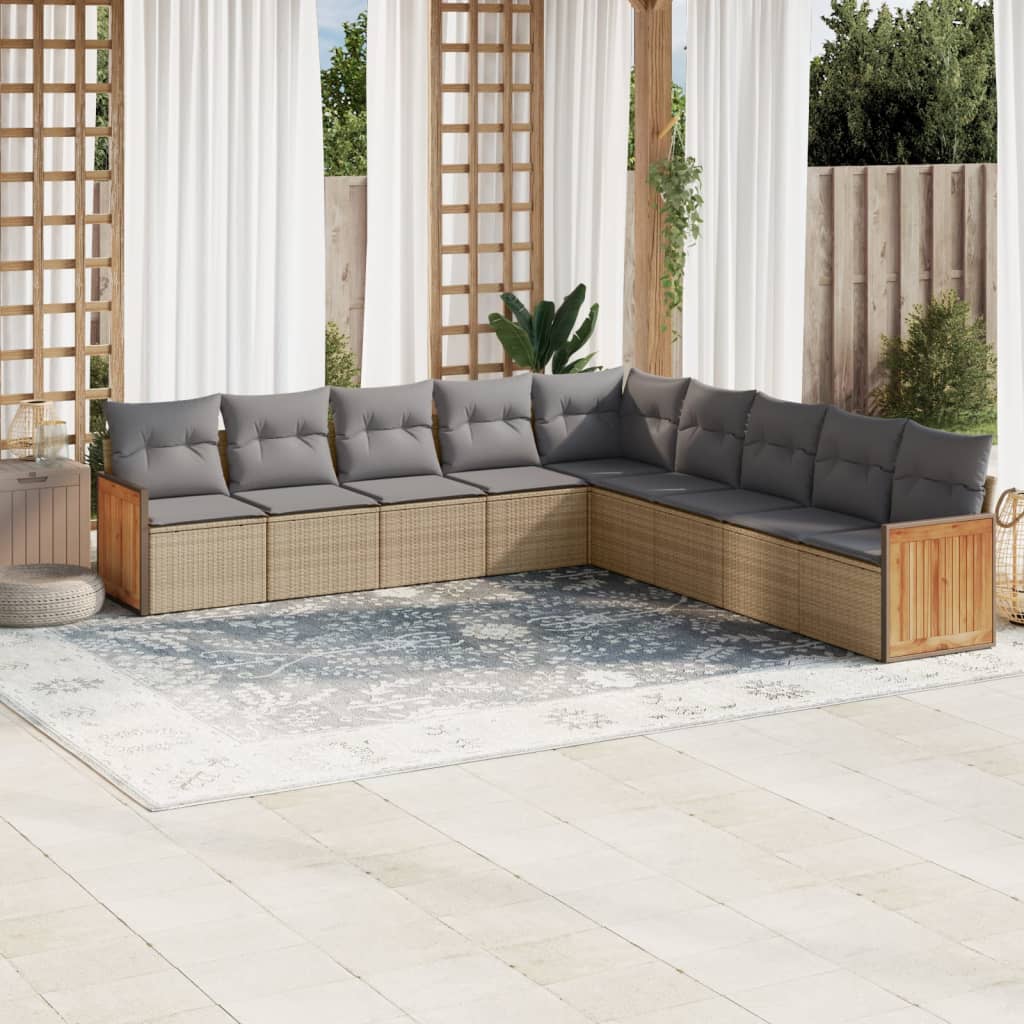 9-delige Loungeset met kussens poly rattan beige is nu te koop bij PeponiXL, paradijselijk wonen!
