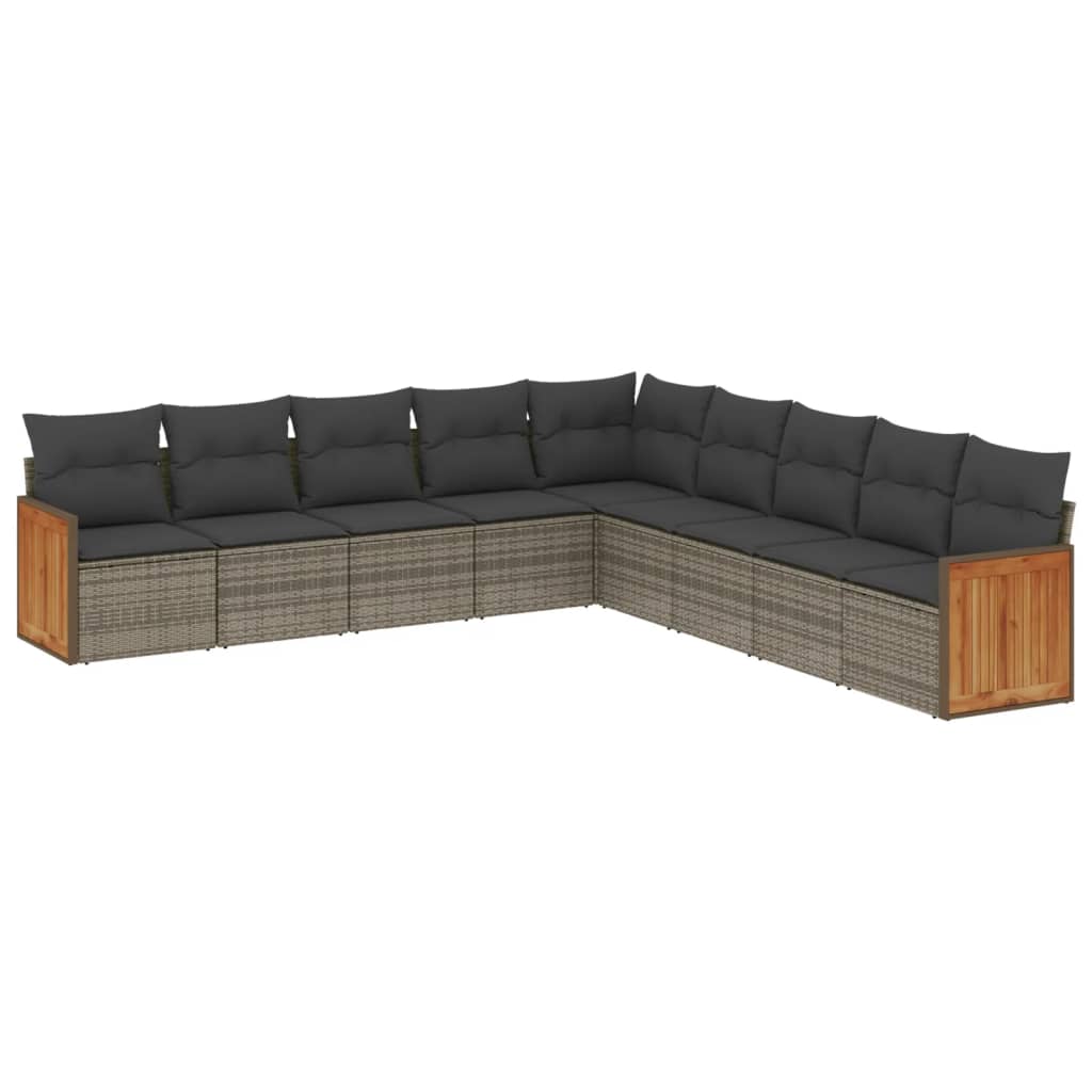 9-delige Loungeset met kussens poly rattan grijs is nu te koop bij PeponiXL, paradijselijk wonen!