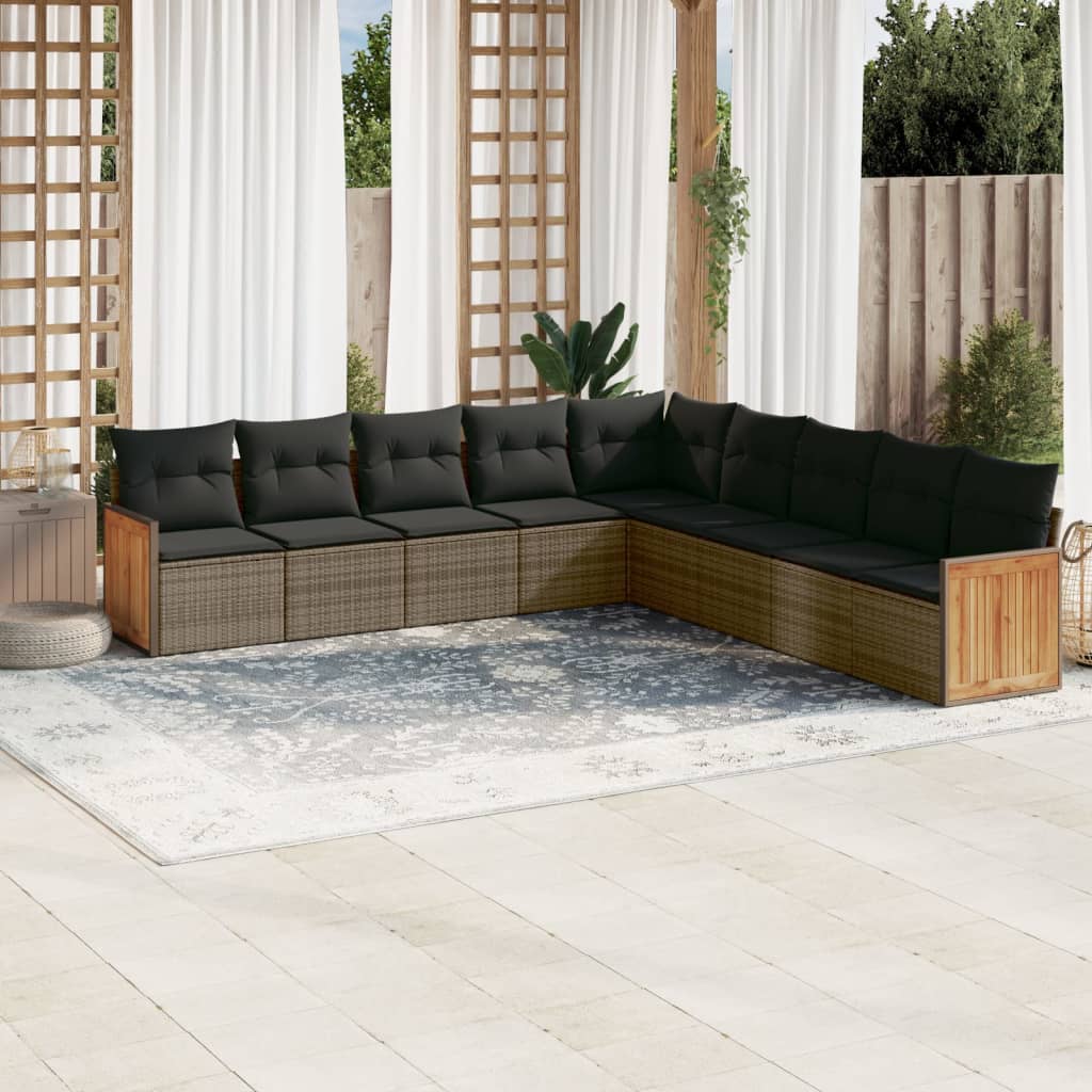 9-delige Loungeset met kussens poly rattan grijs is nu te koop bij PeponiXL, paradijselijk wonen!