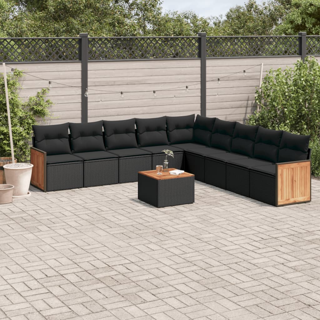 10-delige Loungeset met kussens poly rattan zwart is nu te koop bij PeponiXL, paradijselijk wonen!