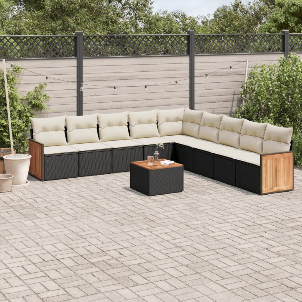 10-delige Loungeset met kussens poly rattan zwart is nu te koop bij PeponiXL, paradijselijk wonen!