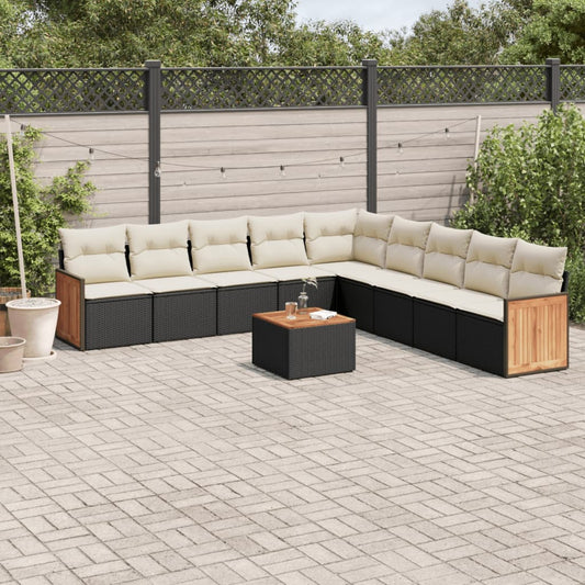 10-delige Loungeset met kussens poly rattan zwart is nu te koop bij PeponiXL, paradijselijk wonen!