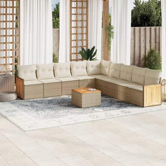 10-delige Loungeset met kussens poly rattan beige is nu te koop bij PeponiXL, paradijselijk wonen!