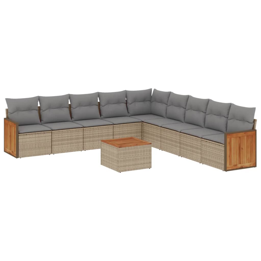 10-delige Loungeset met kussens poly rattan beige is nu te koop bij PeponiXL, paradijselijk wonen!