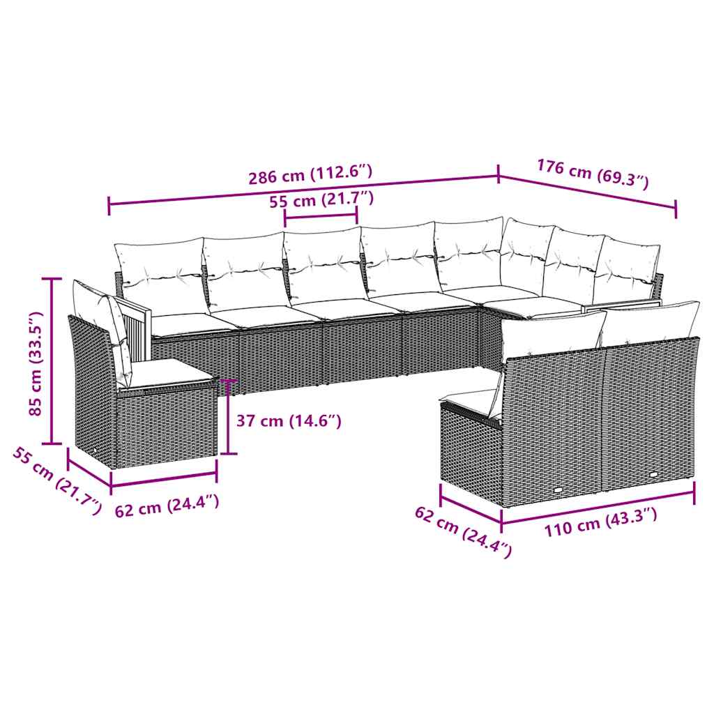 10-delige Loungeset met kussens poly rattan zwart is nu te koop bij PeponiXL, paradijselijk wonen!