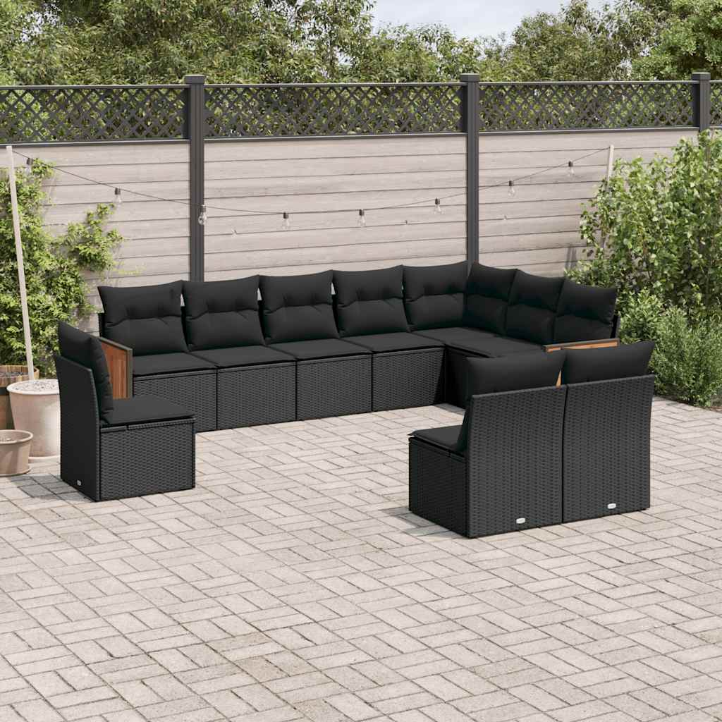 10-delige Loungeset met kussens poly rattan zwart is nu te koop bij PeponiXL, paradijselijk wonen!